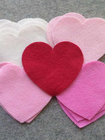 12 Cut Felt Shapes, 3.2" Heart Pieces