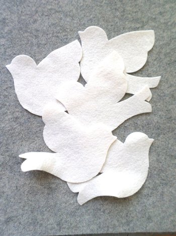 Cut Felt Bird Shapes, 12 White Dove Pieces