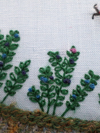 Wild Maine Blueberry Barren Hand-Embroidered Crewel Wall Art