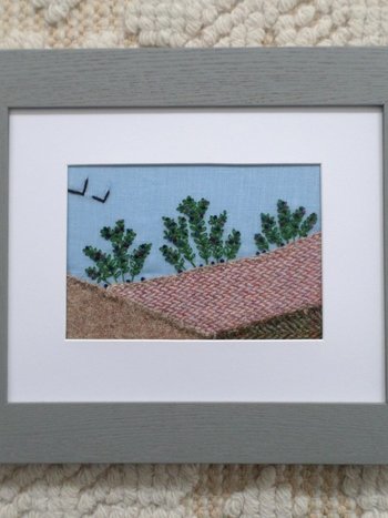 Wild Maine Blueberry Barren 11" x 13" Hand-Embroidered Crewel Wall Art