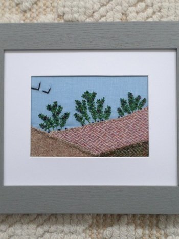 Wild Maine Blueberry Barren Hand-Embroidered Crewel Wall Art