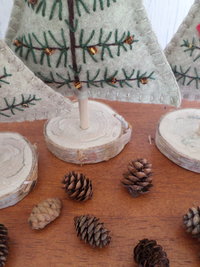 Maine Balsam Fir Hand Embroidered Felt Tabletop Tree Sculpture with Glass Beads 