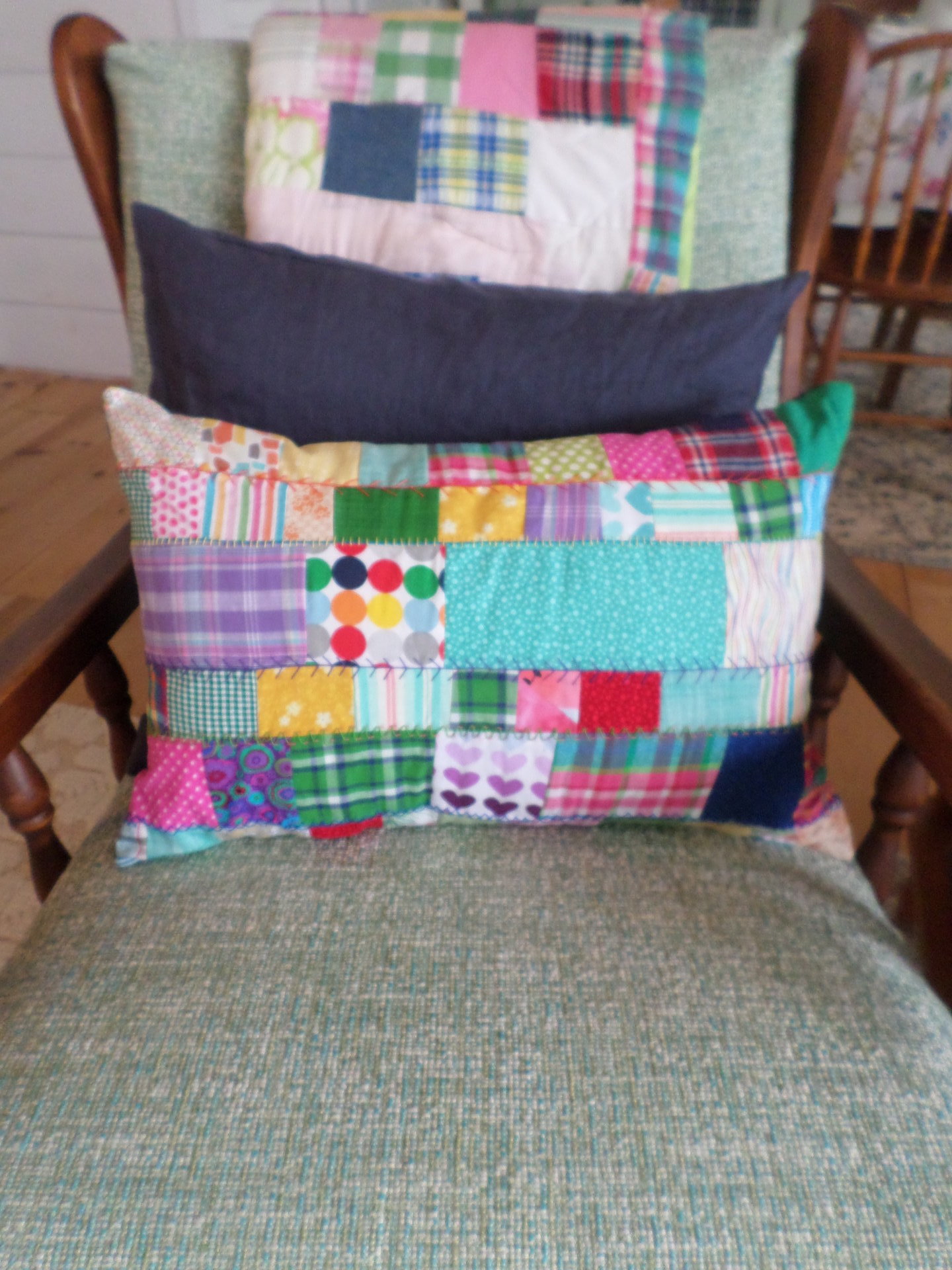 Crazy Quilt Patchwork Embroidered Throw Pillow
