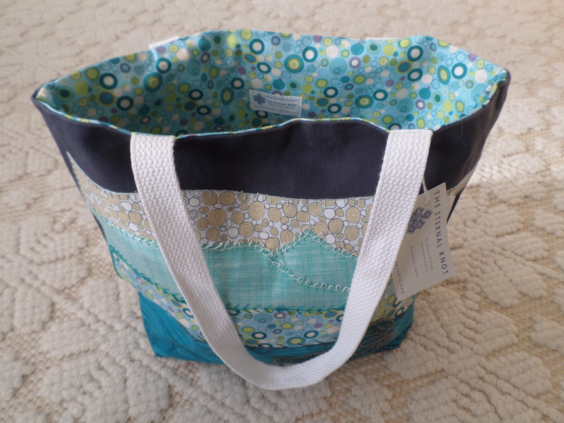 Ocean Landscape Hand Embroidered Tote Bag, SMALL 