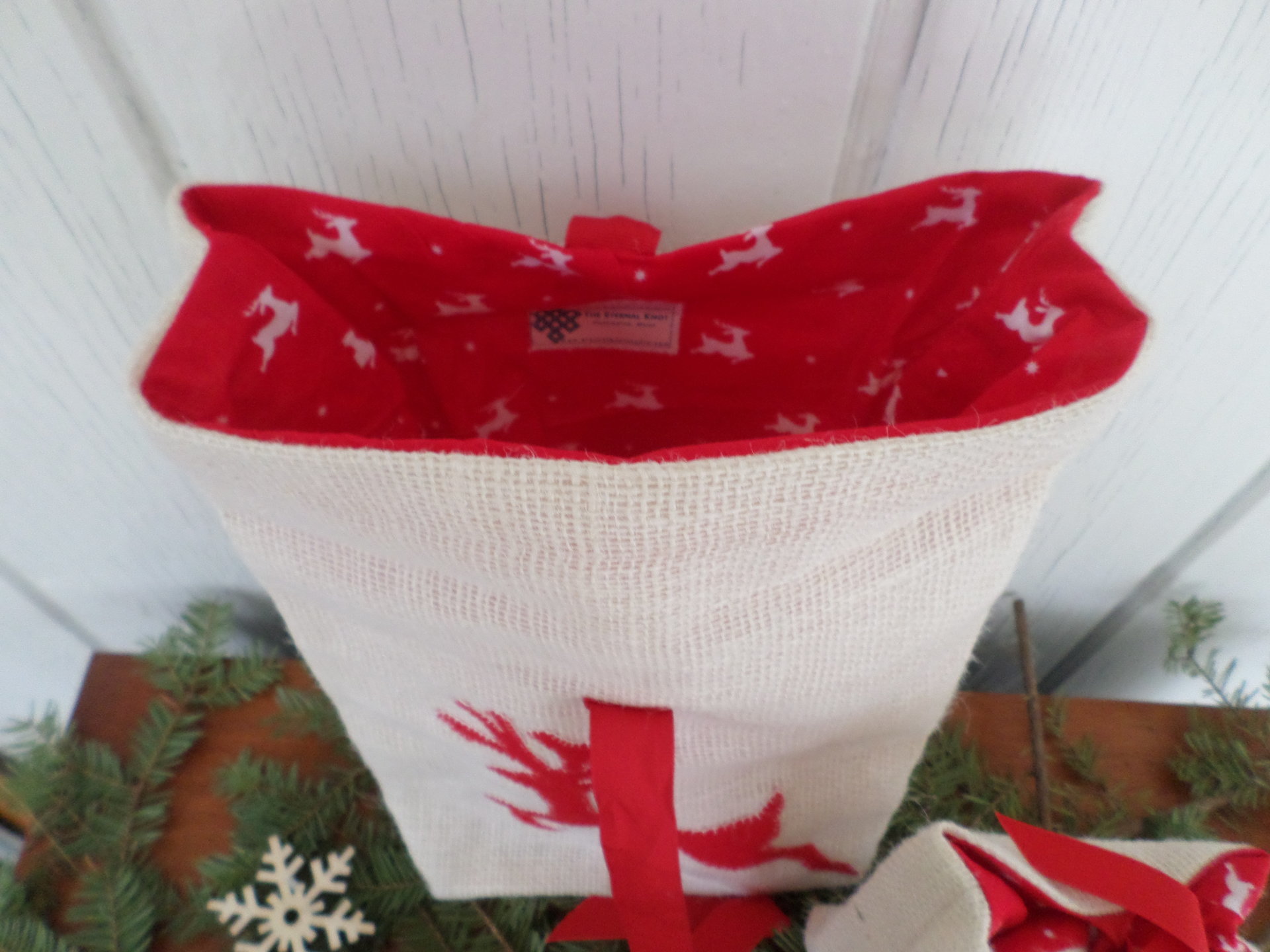 Reindeer Holiday Gift Bag Hand Embroidered